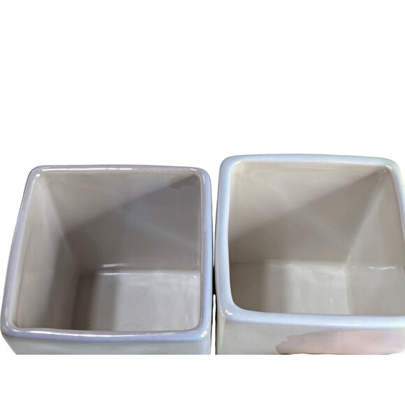 Rae Dunn Wake Up Make Up Brush Holder Set Square Ceramic Iridescent - Picture 4 of 6